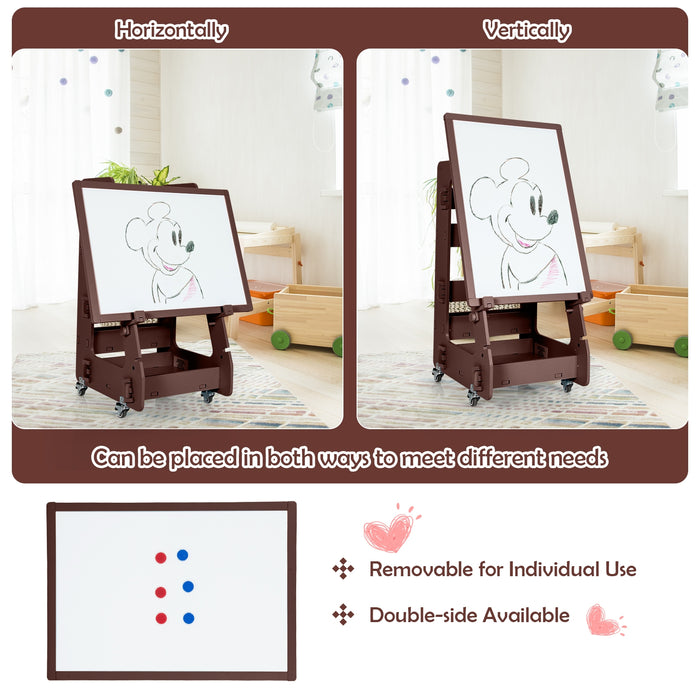 Multifunctional Kids' Standing Art Easel with Dry-Erase Board -Coffee