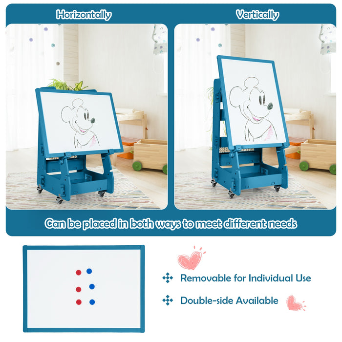 Multifunctional Kids' Standing Art Easel with Dry-Erase Board -Navy