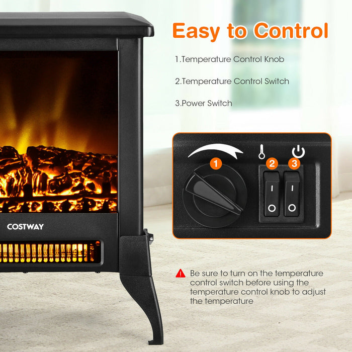 Compact Portable Space Heater with Realistic Flame Effect-Black