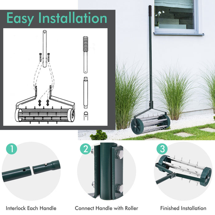 18 Inch Rolling Lawn Aerator with Anti-slip Handle and Tine Spikes
