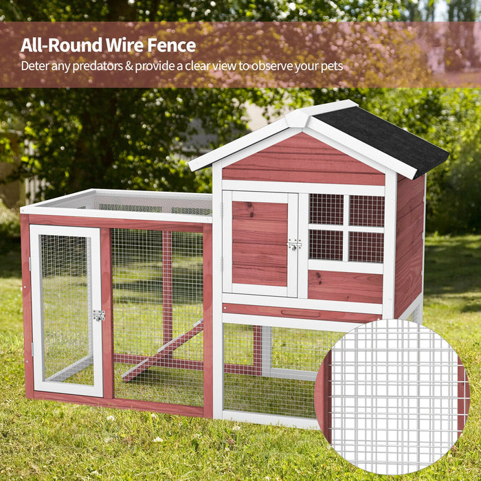 2-Story Wooden Rabbit Hutch with Running Area-White