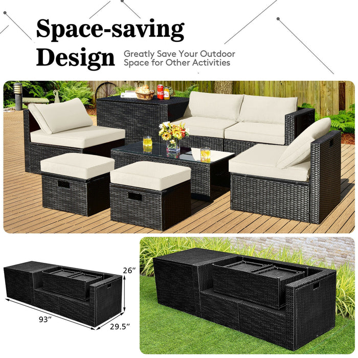 8 Pieces Patio Rattan Storage Table Furniture Set-Off White