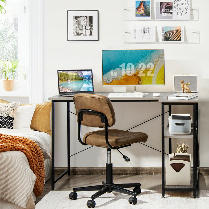 48 Inch Reversible L Shaped Computer Desk with Adjustable Shelf-Gray