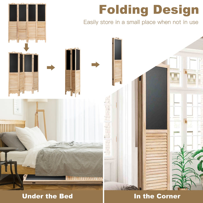 4-Panel Folding Privacy Room Divider Screen with Chalkboard