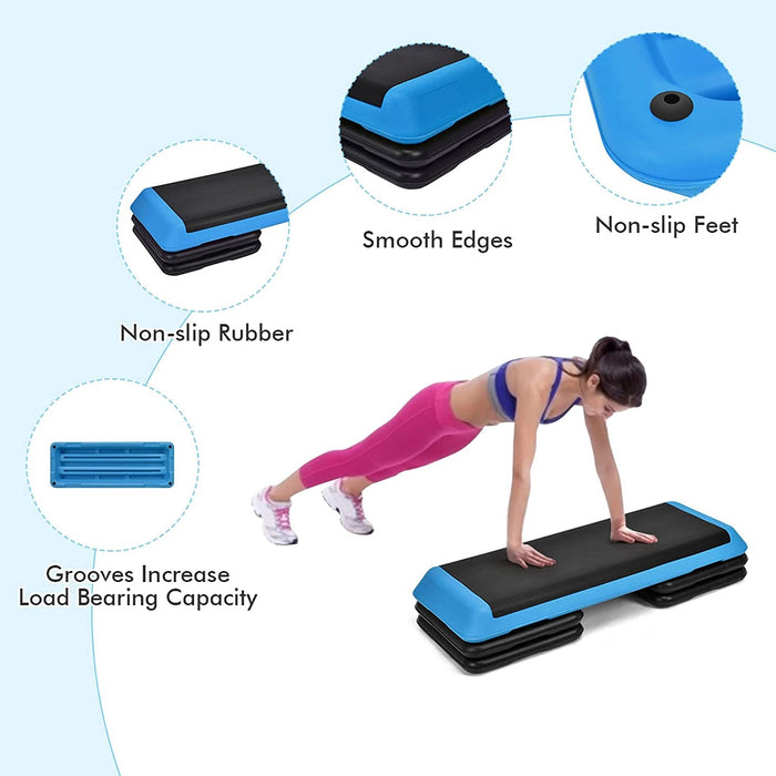 43 Inches Height Adjustable Fitness Aerobic Step with Risers-Blue