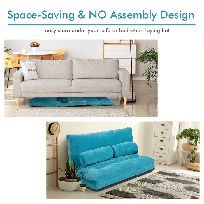 6-Position Adjustable Sleeper Lounge Couch with 2 Pillows-Blue