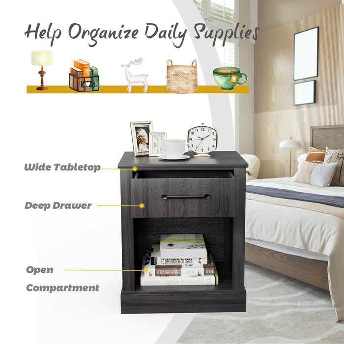 Compact Nightstand with Drawer and Shelf-Black