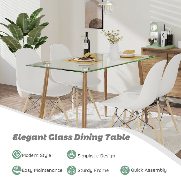 Modern Glass Rectangular Dining Table with Metal Legs-Natural