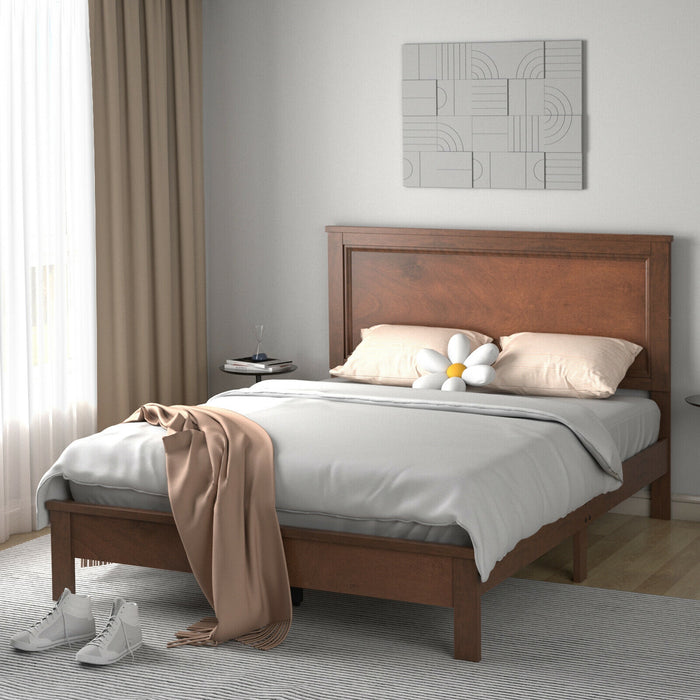 Full Size Platform Slat Bed Frame with High Headboard-Walnut