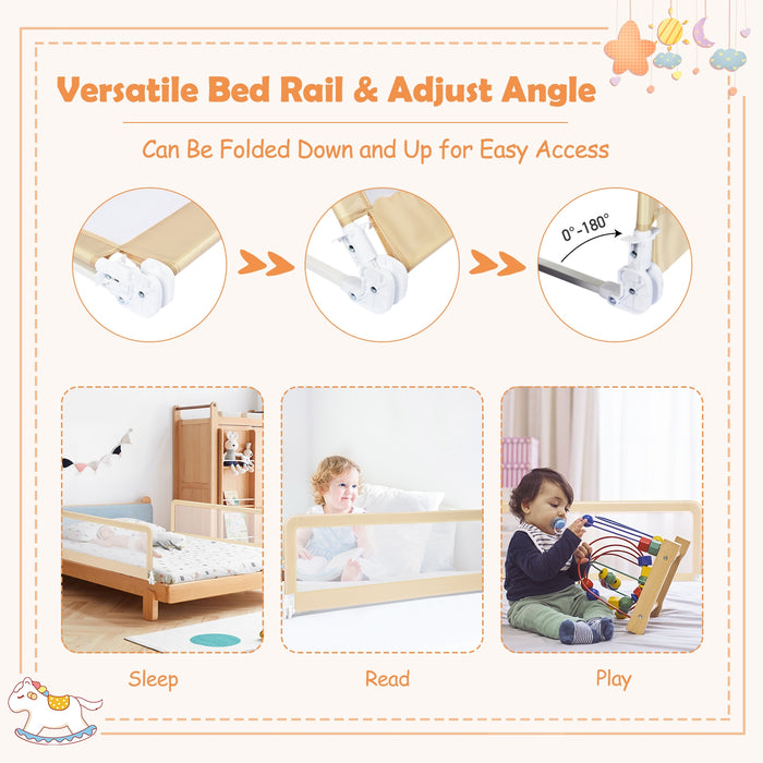 59 Inch Folding Breathable Baby Bed Rail Guard with Safety Strap-Beige