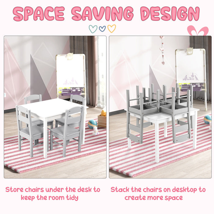 Kids 5 Pieces Table and Chair Set Wooden Children Activity Playroom Furniture Gift-White