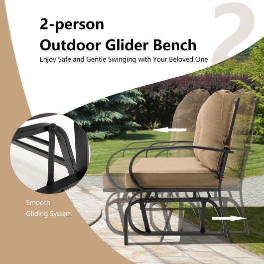 Patio 2-Person Glider Bench Rocking Loveseat with Cushioned Armrest-Beige