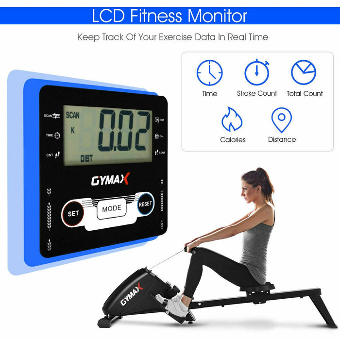 Foldable Magnetic Quiet Operated Fitness Rowing Machine with 10 Level Adjustable Resistance