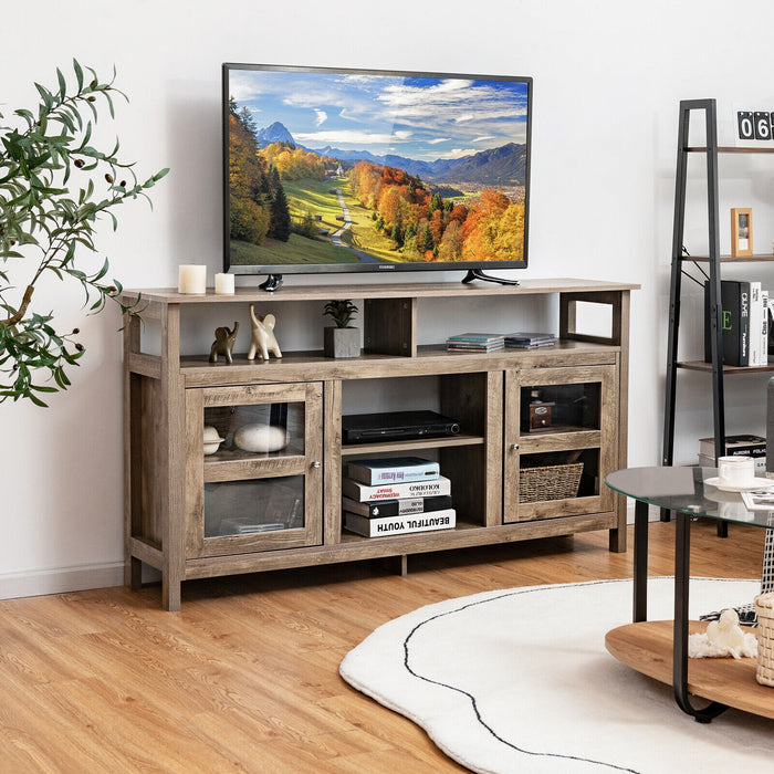 58 Inch TV Stand Entertainment Console Center with 2 Cabinets-Natural