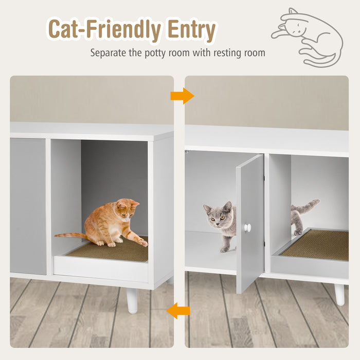 Cat Litter Box Enclosure with Divider and Double Doors-Gray