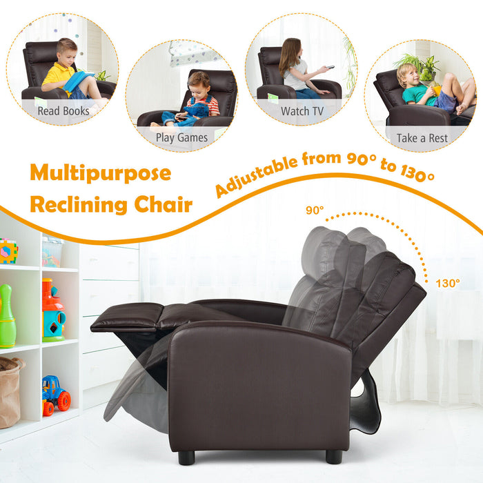 Ergonomic PU Leather Kids Recliner Lounge Sofa for 3-12 Age Group-Brown