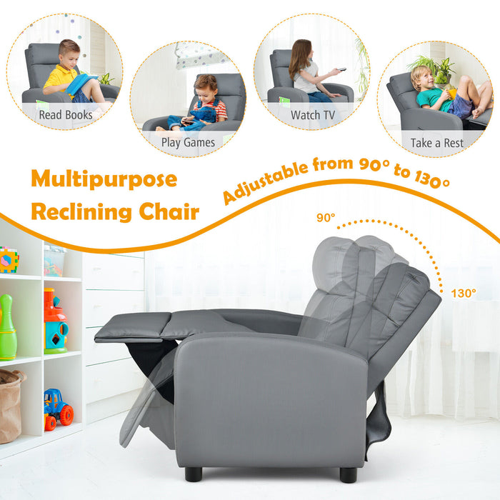 Ergonomic PU Leather Kids Recliner Lounge Sofa for 3-12 Age Group-Gray