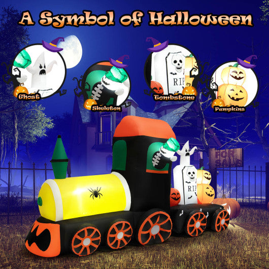 8 Feet Halloween Inflatable Skeleton Ride on Train with LED Lights