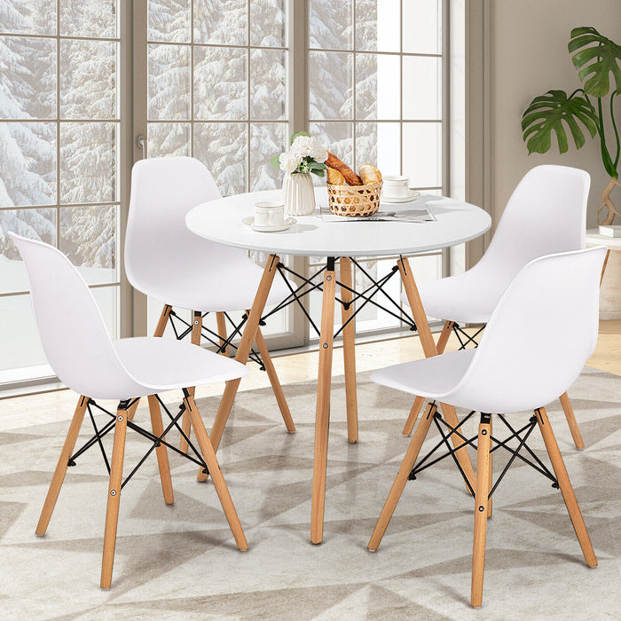 Round Modern Dining Table with Solid Wooden Leg-White