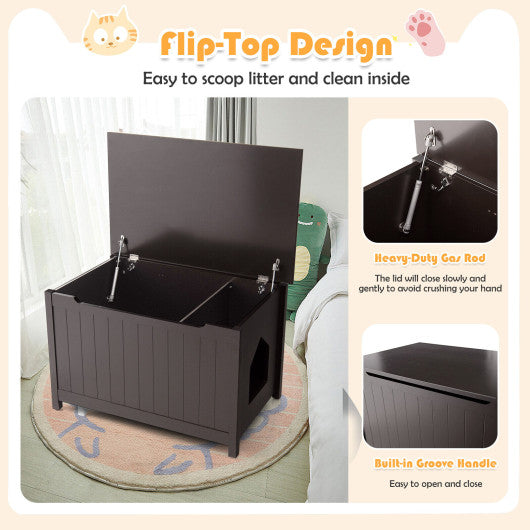 Wooden Cat Litter Box Enclosure with Top Opening Side Table Furniture-Coffee