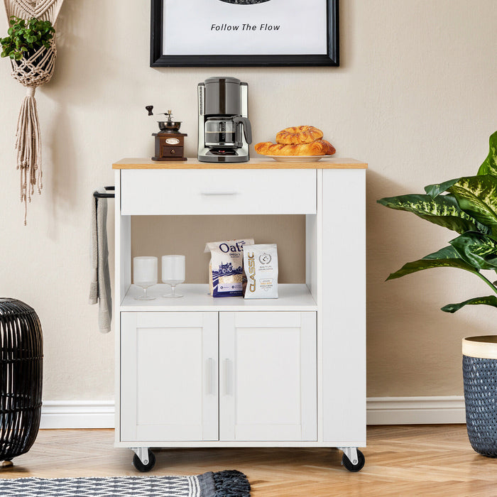 Rolling Kitchen Trolley with 3 Spice Racks Drawer and Open Shelf-White