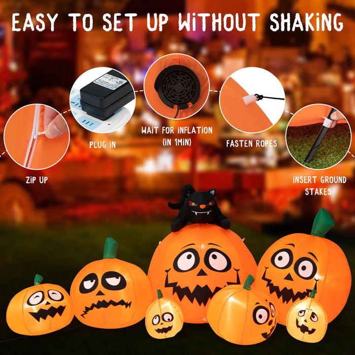 9.5 Feet Inflatable Pumpkin Combo Decoration with Black Cat and Built-in LED Lights