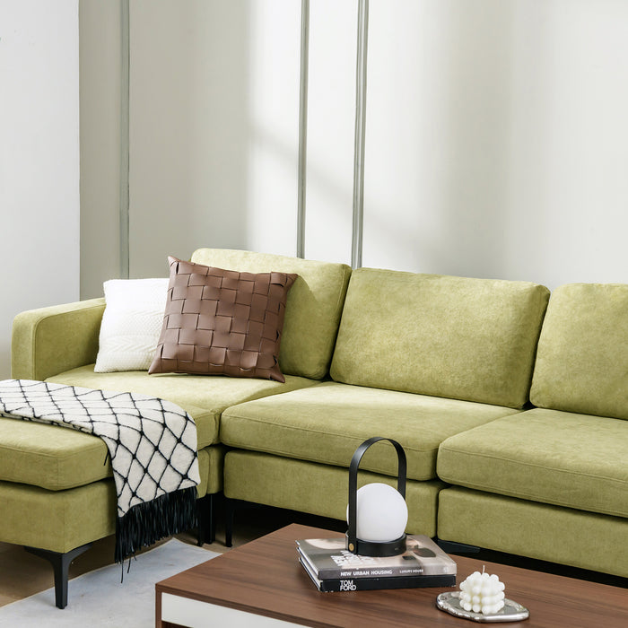 Modular L-shaped Sectional Sofa with Reversible Chaise and 2 USB Ports-Green