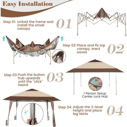 13 x 13 Feet Pop-Up Patio Gazebo with Wheels-Coffee