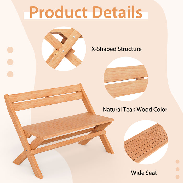 2-Person Indonesia Teak Wood Folding Outdoor Benches with Slatted Seat