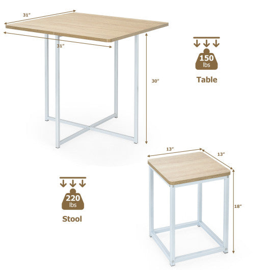 5 Pieces Metal Frame Dining Set with Compact Dining Table and 4 Stools-Natural