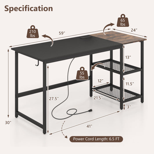 59 Inch Home Office Computer Desk with Removable Storage Shelves-Black