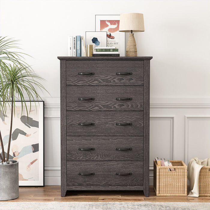 Tall Storage Dresser with 5 Pull-out Drawers for Bedroom Living Room-Gray