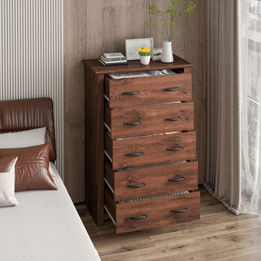 Tall Storage Dresser with 5 Pull-out Drawers for Bedroom Living Room-Walnut