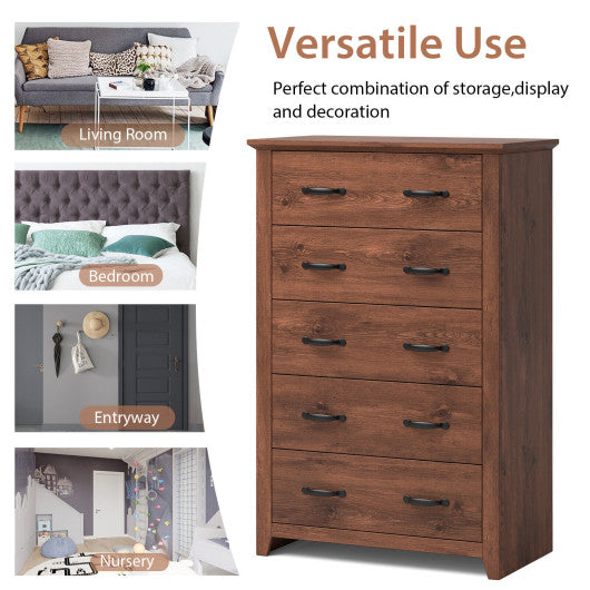 Tall Storage Dresser with 5 Pull-out Drawers for Bedroom Living Room-Walnut