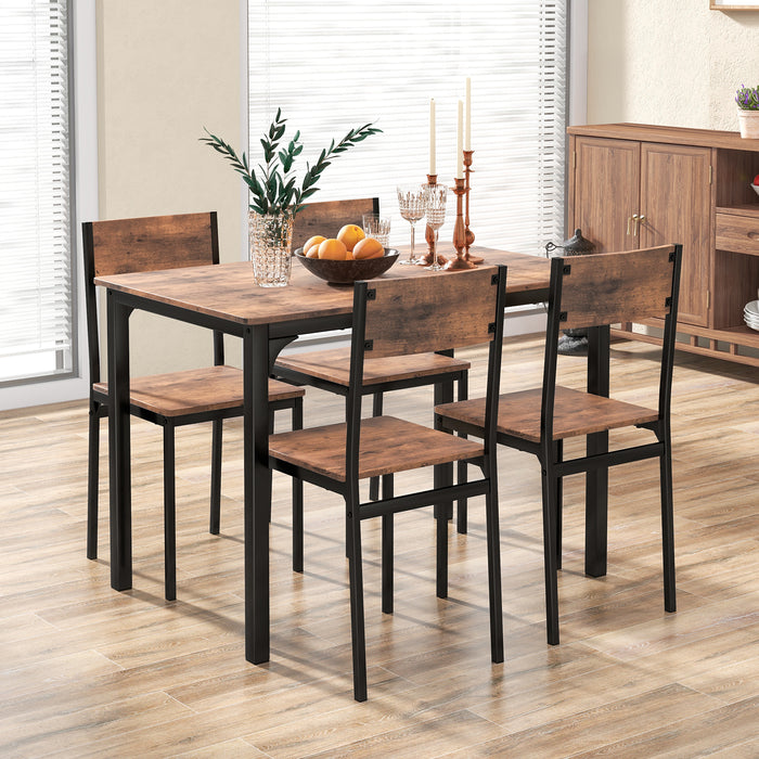 5 Piece Dining Table Set Industrial Style Kitchen Table and Chairs for 4-Rustic Brown