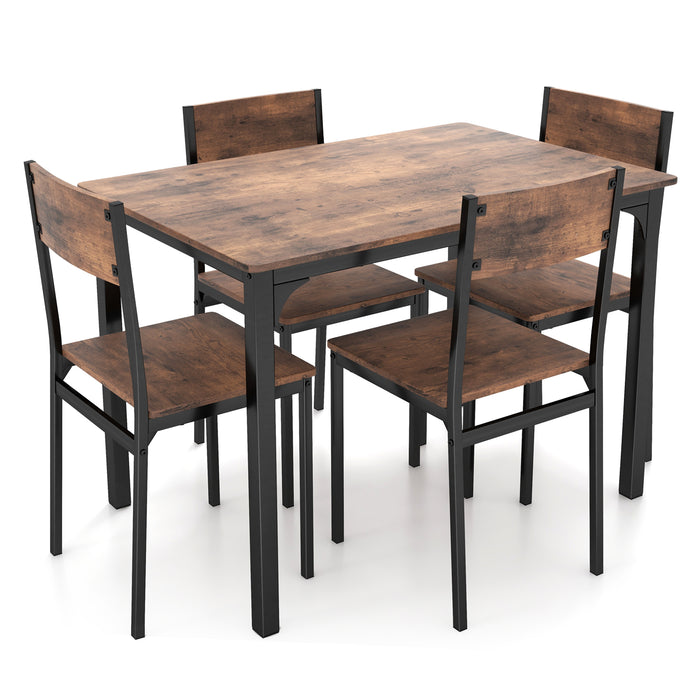 5 Piece Dining Table Set Industrial Style Kitchen Table and Chairs for 4-Rustic Brown