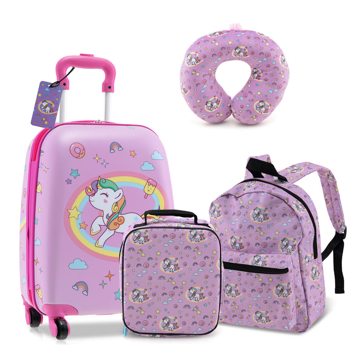 5 Piece Kids Luggage Set with Backpack  Neck Pillow  Name Tag  Lunch Bag-Hot Pink