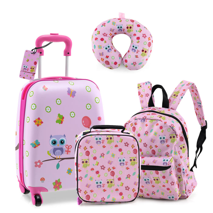 5 Piece Kids Luggage Set with Backpack  Neck Pillow  Name Tag  Lunch Bag-Pink