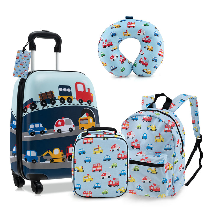 5 Piece Kids Luggage Set with Backpack  Neck Pillow  Name Tag  Lunch Bag-Blue