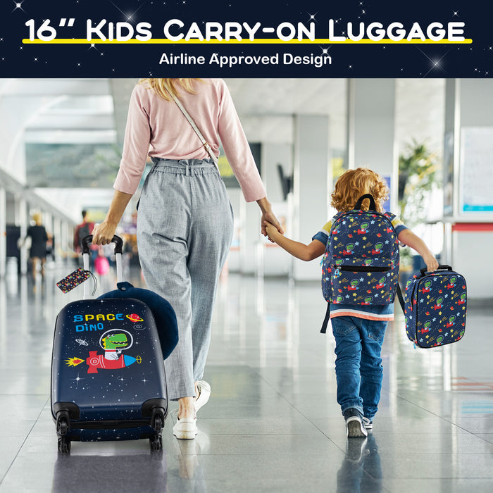 5 Piece Kids Luggage Set with Backpack  Neck Pillow  Name Tag  Lunch Bag-Dark Blue