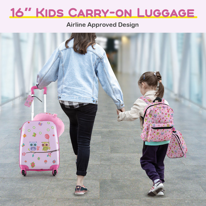 5 Piece Kids Luggage Set with Backpack  Neck Pillow  Name Tag  Lunch Bag-Pink