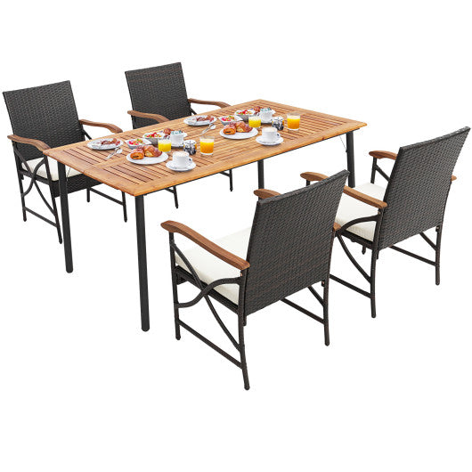 5/7-Piece Outdoor Dining Set with Acacia Wood Table-4-5 Pieces