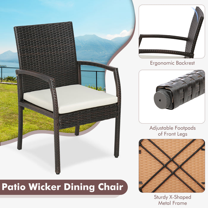 5 Pieces Patio Rattan Dining Set with Umbrella Hole and Seat Cushions