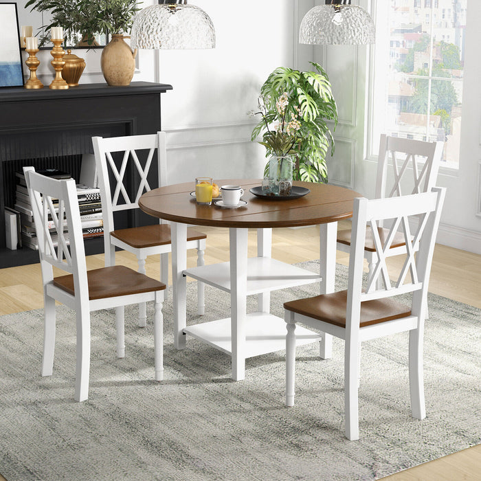 5 Piece Round Kitchen Dining Set with Drop Leaf Table Top