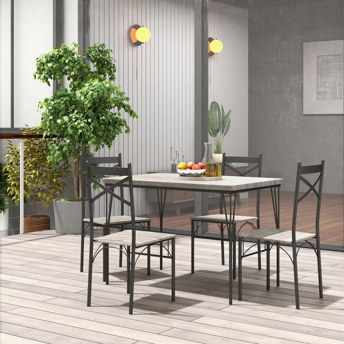 5 Pieces Dining Table Set with Metal Frame for Kitchen Dining Room-Gray