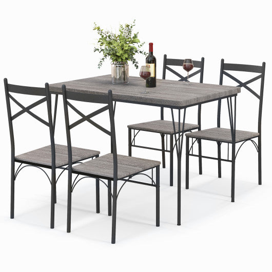 5 Pieces Dining Table Set with Metal Frame for Kitchen Dining Room-Gray