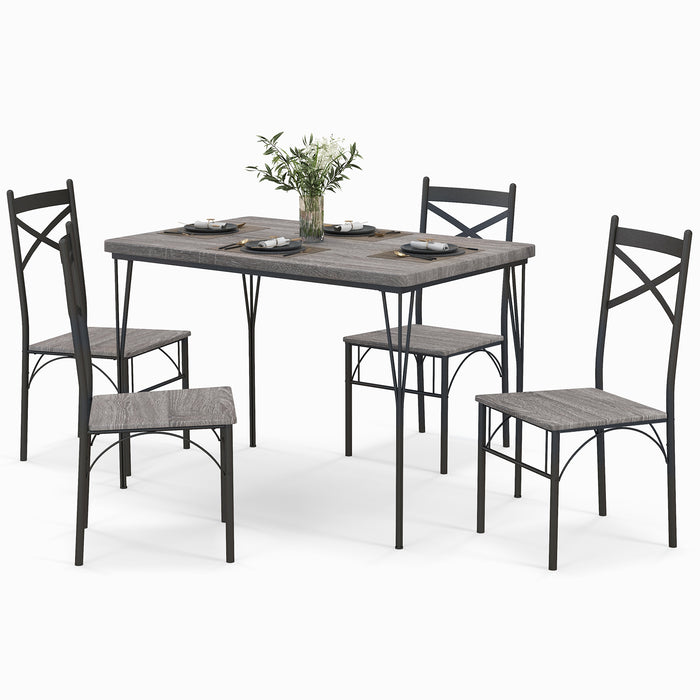 5 Pieces Dining Table Set with Metal Frame for Kitchen Dining Room-Gray