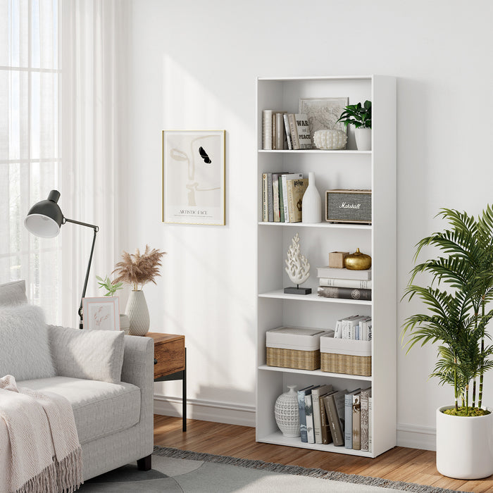 5-Shelf Storage Bookcase Modern Multi-Functional Display Cabinet-White