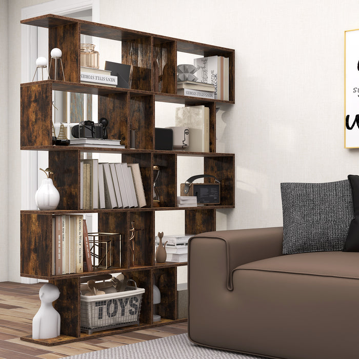 5-Tier Bookshelf with Anti-Toppling Device for Living Room Home Office-Rustic Brown