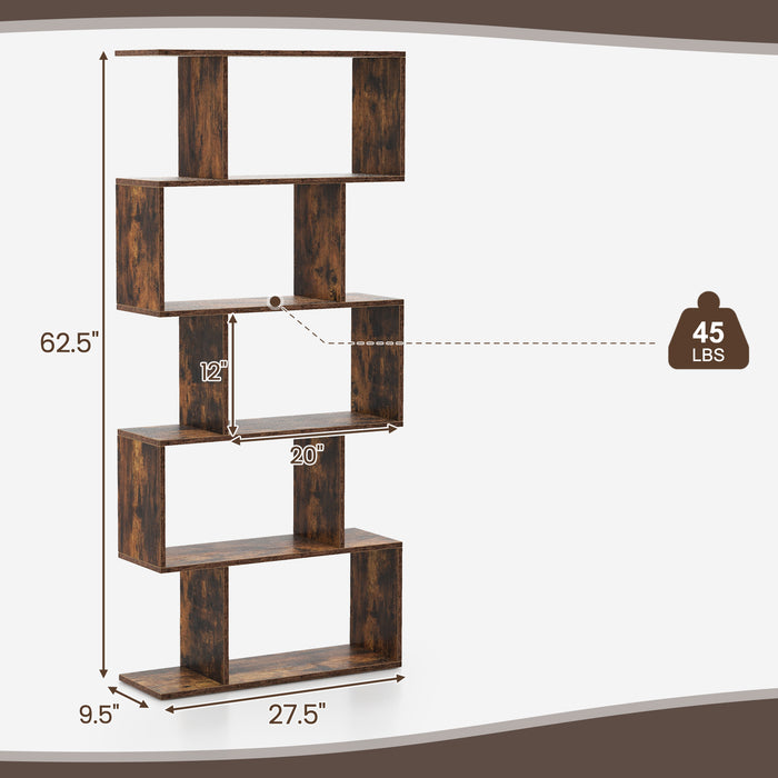 5-Tier Bookshelf with Anti-Toppling Device for Living Room Home Office-Rustic Brown